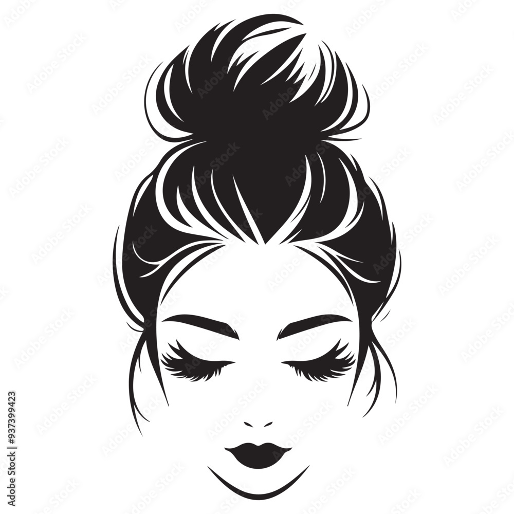 Messy hair bun, vector woman silhouette. Beautiful girl drawing illustration Messy hair bun, vector woman silhouette. Beautiful girl drawing illustration