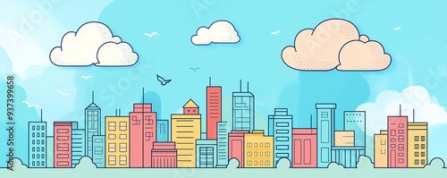 都市風景　ビル群のイラスト