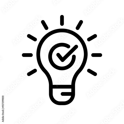 Bulb checkmark black like quick tip line icon. Bulb icon expert, genius, idea, innovation, lamp, light bulb, mark, creative, positive, simplicity, smart, solution, strategy, think, tick, choice.