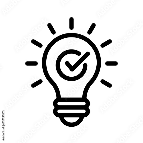 Bulb checkmark black like quick tip line icon. Bulb icon expert, genius, idea, innovation, lamp, light bulb, mark, creative, positive, simplicity, smart, solution, strategy, think, tick, choice.