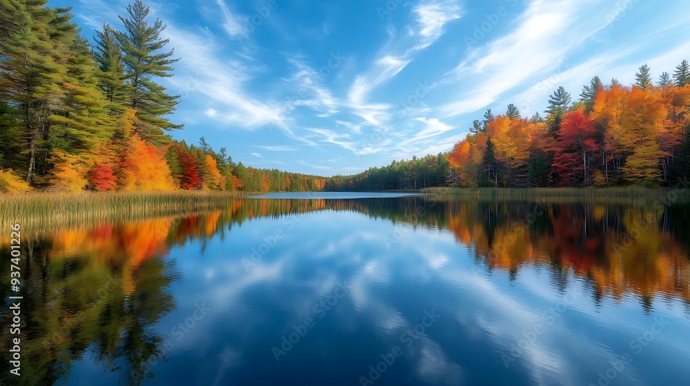 Autumn Reflections in a Tranquil Lake - Photo Autumn Reflections in a Tranquil Lake - Photo