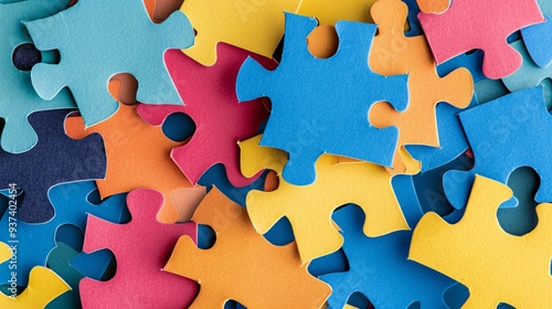 Strategic Collaboration: Colorful Paper Cutout of Business Strategy with Puzzle Pieces Integration