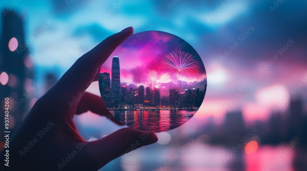 A city at night infused with the vibrant colors of fireworks, layered in double exposure, creating a breathtaking urban celebration A city at night infused with the vibrant colors of fireworks, layered in double exposure, creating a breathtaking urban celebration