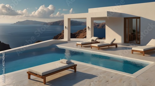 Expensive private villa. Swimming pool in a private house. Evening in a country house. Mansion exterior. Luxury villa with swimming pool. generative.ai