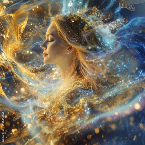 Picture of woman Astral body Psychedelic journey near death experience made by Generative AI
