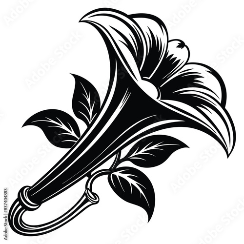 Golden trumpet flower silhouette vector illustration on white background