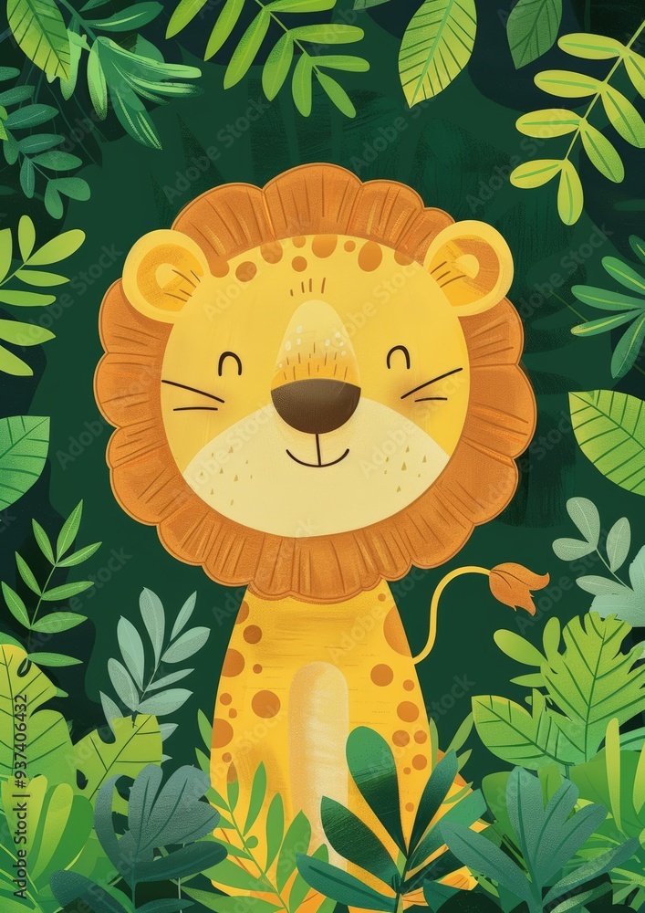 Smiling lion in green leaves Smiling lion in green leaves