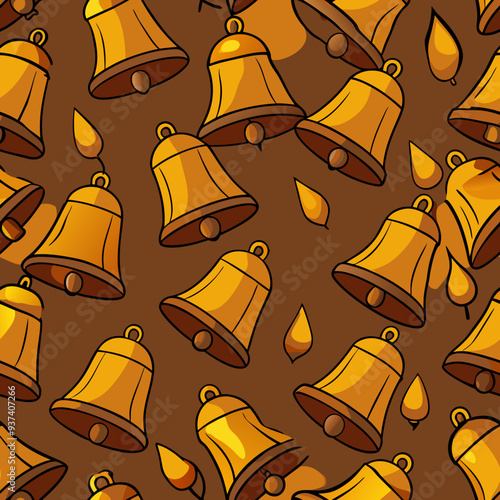 Seamless Metallic Bells and Leather Background Pattern. Perfect for: Christmas, Holiday packaging, High-end gifts, Masculine decor