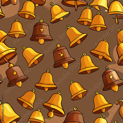 Seamless Metallic Bells and Leather Background Pattern. Perfect for: Christmas, Holiday packaging, High-end gifts, Masculine decor