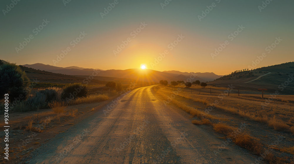Naklejka premium landscape with road, sunset