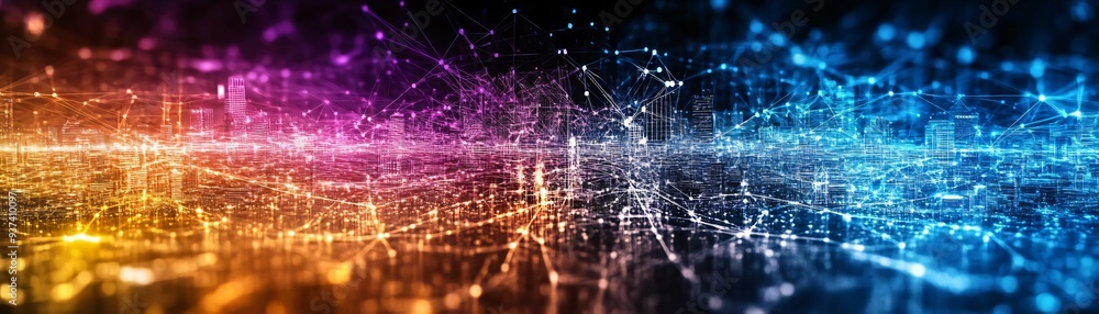 A vibrant abstract background featuring colorful lines and glowing lights, representing data flow and digital connections. A vibrant abstract background featuring colorful lines and glowing lights, representing data flow and digital connections.