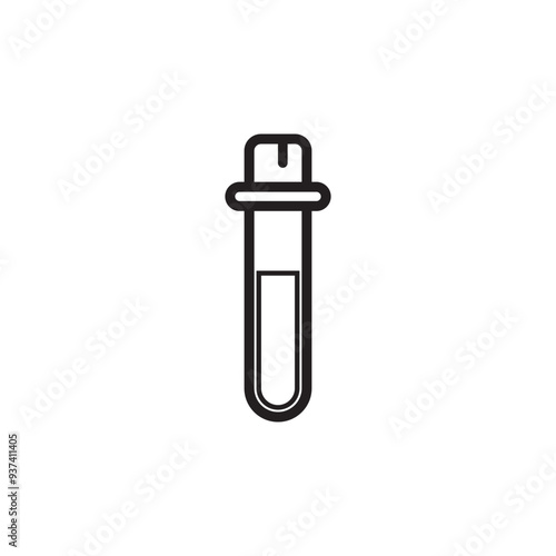 laboratory glassware vector outline, oval shaped test tube vector icon, laboratory test tube icon, isolated on white background. 