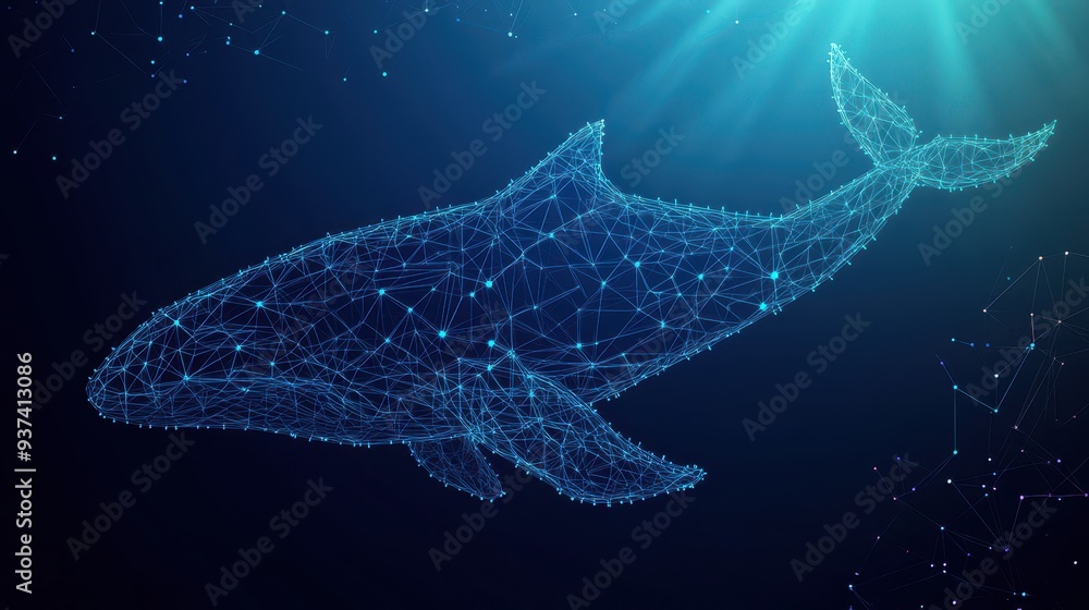 Futuristic whale figure for web with geometric shapes and connections Futuristic whale figure for web with geometric shapes and connections