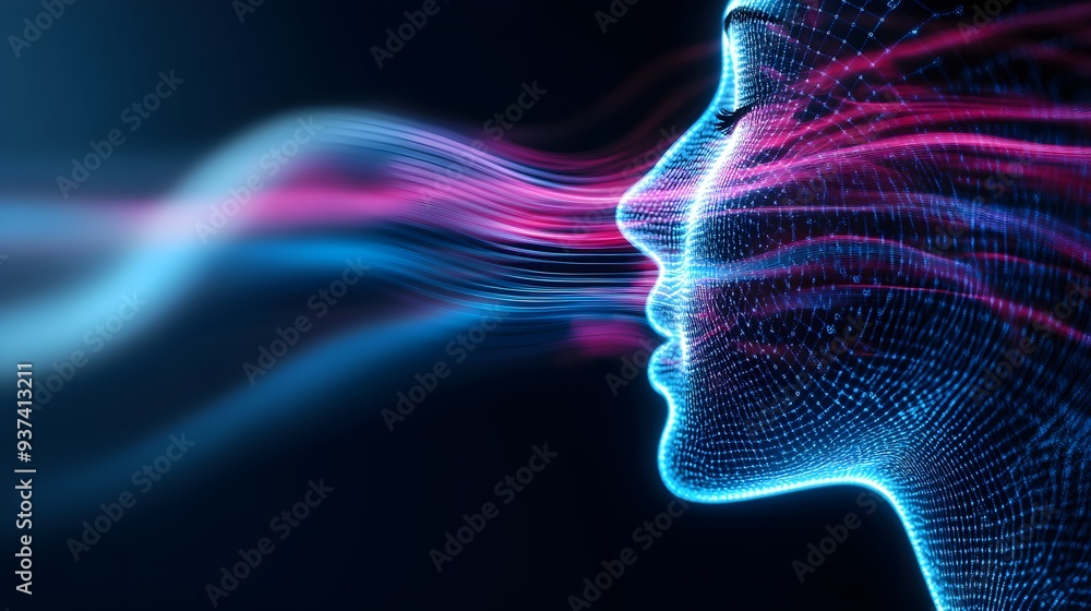 High-tech double exposure, speech recognition software UI blended with flowing soundwaves and machine learning patterns, futuristic feel, High-tech double exposure, speech recognition software UI blended with flowing soundwaves and machine learning patterns, futuristic feel,