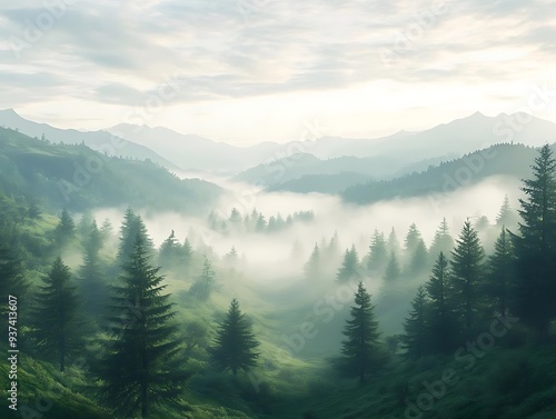 Misty Mountain Forest Landscape - A Breathtaking View of Nature