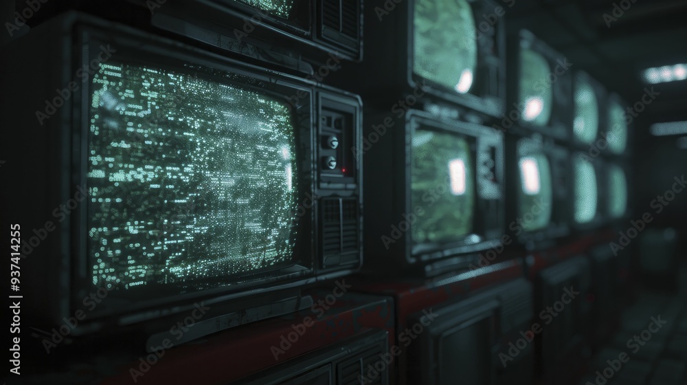 Glitchy television screens add a modern twist to the retro aesthetic. Glitchy television screens add a modern twist to the retro aesthetic.