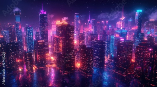 Wallpaper Mural Urban Nightscape Featuring Vibrant Neon Lighting Torontodigital.ca