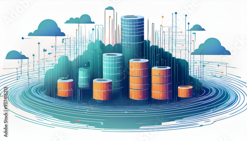 Wallpaper Mural Illustration of Database, Cloud, Big Data, Data Lake, and Data Lakehouse with Network Connectivity Torontodigital.ca