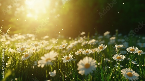 Beautiful chamomile flowers in meadow