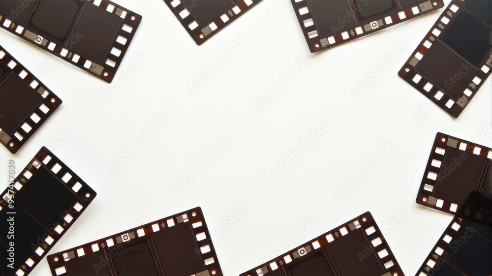 Blank White Background Surrounded by Film Negatives - Photography Concept with Retro Style Blank White Background Surrounded by Film Negatives - Photography Concept with Retro Style