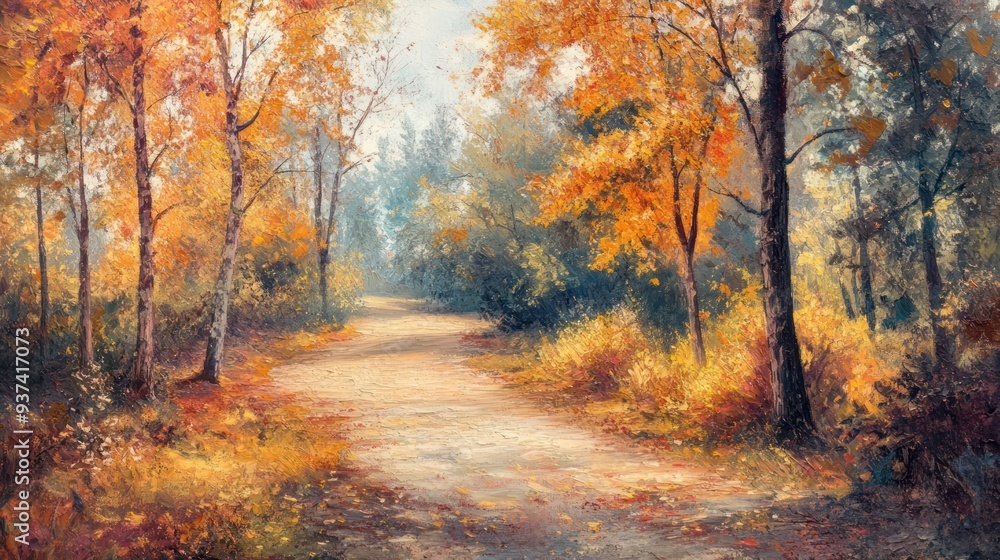 A Path Through a Golden Autumn Forest A Path Through a Golden Autumn Forest