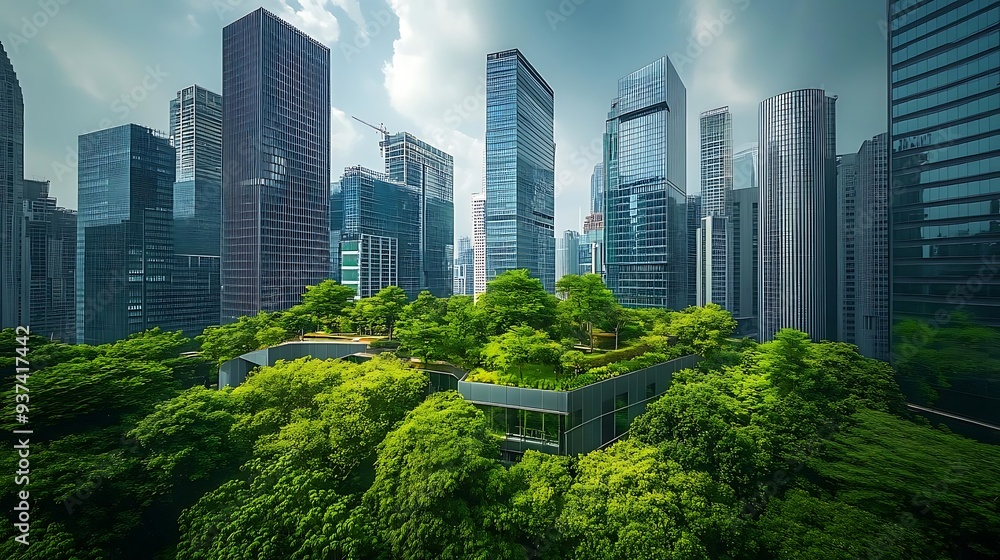 Obraz premium Green Roof Cityscape - A Photo of a Green Roof in a City