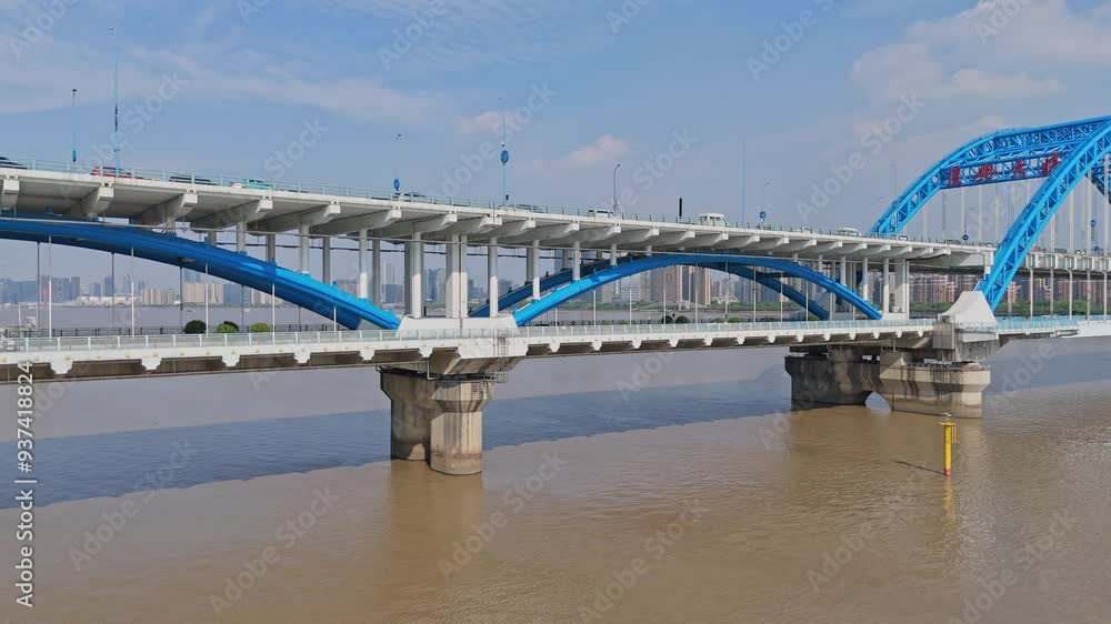 Aerial photography of the Qiantang River Fuxing Bridge in Hangzhou, Zhejiang Aerial photography of the Qiantang River Fuxing Bridge in Hangzhou, Zhejiang