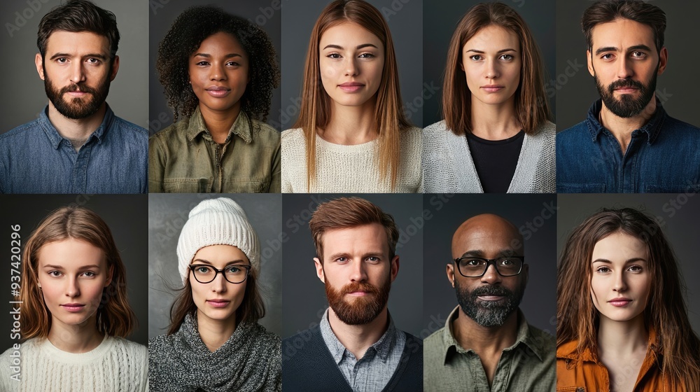 Portrait Collection of Diverse Individuals on a Grey Background Portrait Collection of Diverse Individuals on a Grey Background