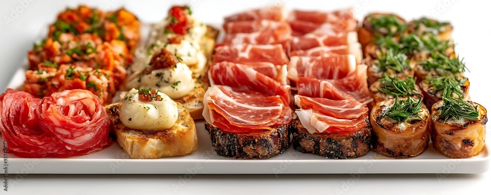 Gourmet Appetizer Platter with Prosciutto, Smoked Salmon, and Creamy Spreads - Food Photography Gourmet Appetizer Platter with Prosciutto, Smoked Salmon, and Creamy Spreads - Food Photography
