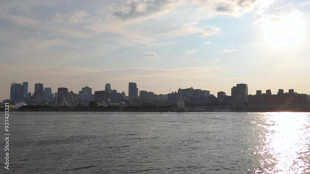 Montreal Skyline Across River, Downtown and Port District, Wide View Montreal Skyline Across River, Downtown and Port District, Wide View