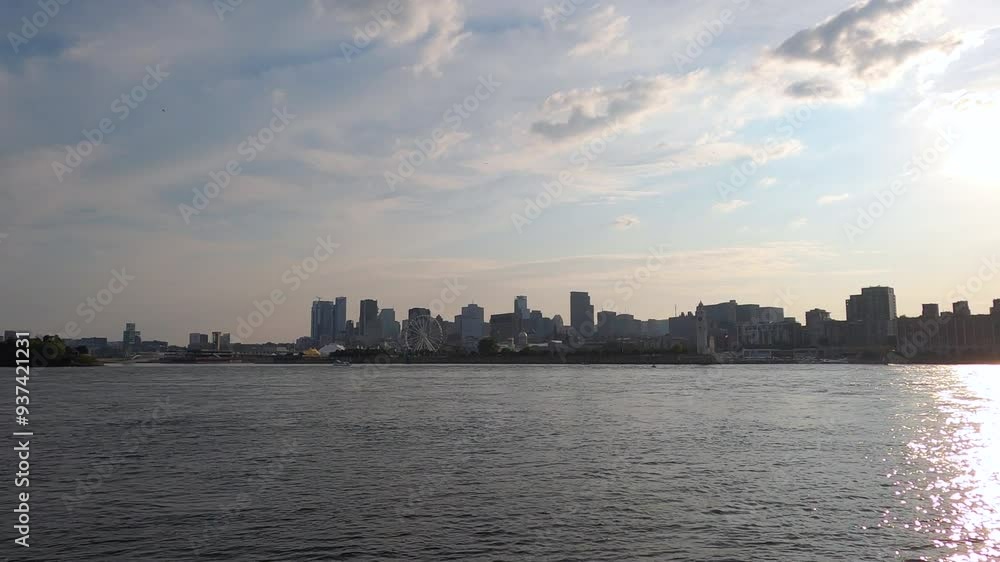 Montreal Skyline Across River, Downtown and Port District, Wide View Montreal Skyline Across River, Downtown and Port District, Wide View