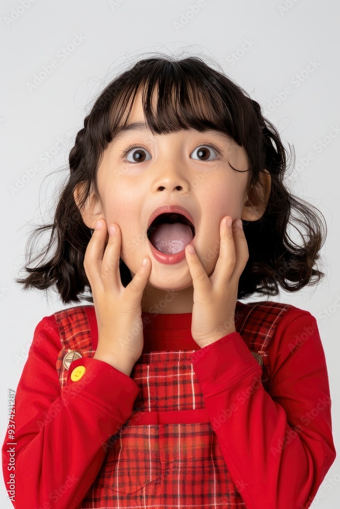 A Carefree Young Asian Girl Putting Her Hand Near Her Mouth, Shouting An Advertisement Or Promotional Concept A Carefree Young Asian Girl Putting Her Hand Near Her Mouth, Shouting An Advertisement Or Promotional Concept