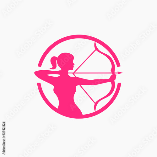 Pink Archer Female Logo Design Template