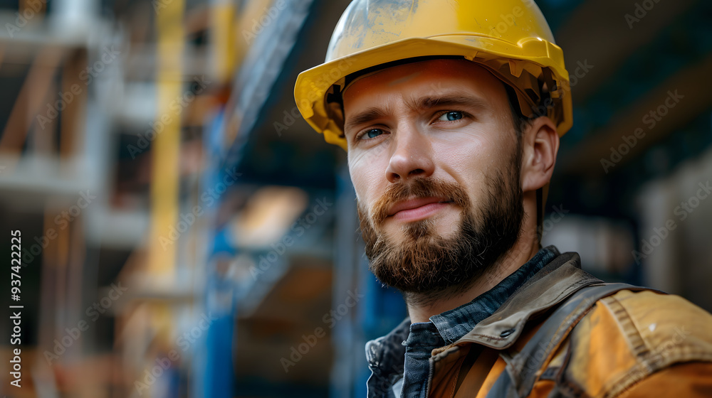 A man, a worker, a builder by profession, in a uniform and a helmet. AI Generated A man, a worker, a builder by profession, in a uniform and a helmet. AI Generated