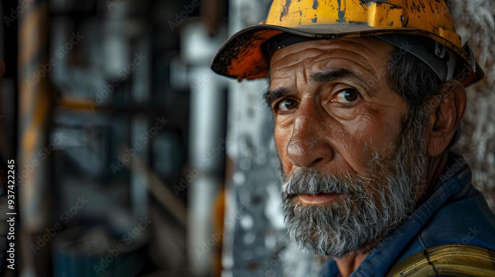 Fototapeta premium A man, a worker, a builder by profession, in a uniform and a helmet. AI Generated