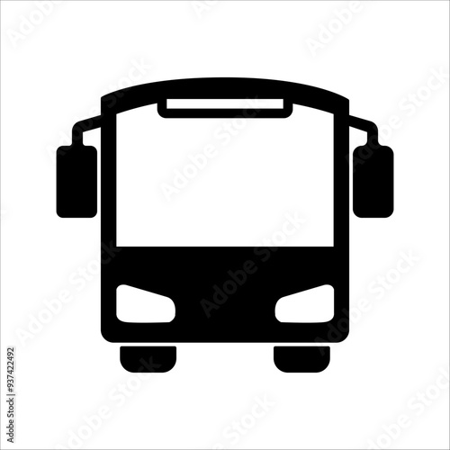 Bus vector icon. Regular public transport symbol. Black silhouette. Front look. Traveling by bus.