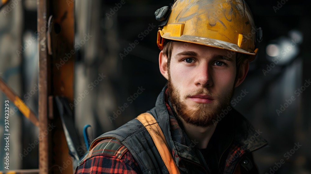 A man, a worker, a builder by profession, in a uniform and a helmet. AI Generated A man, a worker, a builder by profession, in a uniform and a helmet. AI Generated