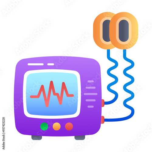 An icon of defibrillator in flat style 