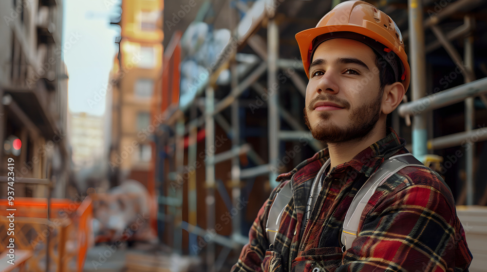 A man, a worker, a builder by profession, in a uniform and a helmet. AI Generated A man, a worker, a builder by profession, in a uniform and a helmet. AI Generated