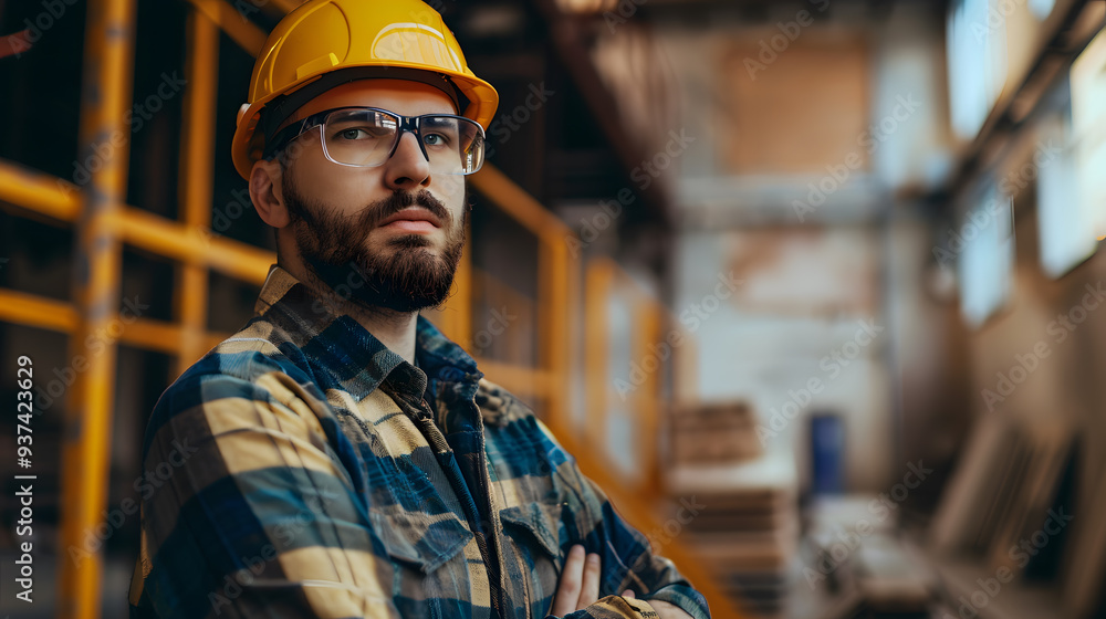 A man, a worker, a builder by profession, in a uniform and a helmet. AI Generated A man, a worker, a builder by profession, in a uniform and a helmet. AI Generated