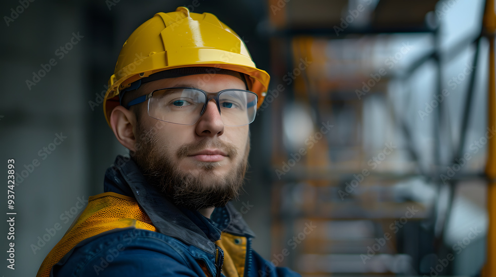 A man, a worker, a builder by profession, in a uniform and a helmet. AI Generated A man, a worker, a builder by profession, in a uniform and a helmet. AI Generated