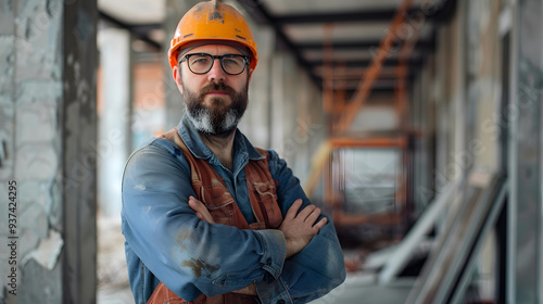 A man, a worker, a builder by profession, in a uniform and a helmet. AI Generated