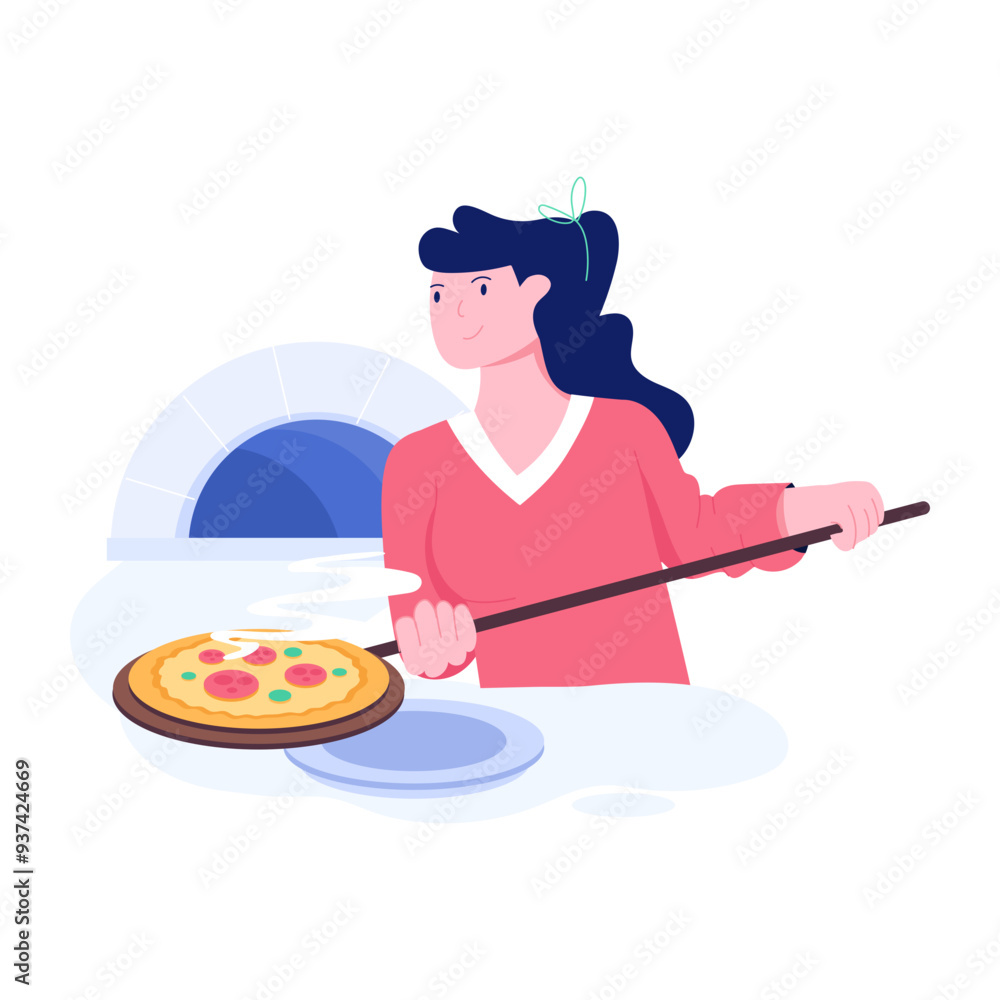 Pizza kiln illustration designed in flat style Pizza kiln illustration designed in flat style