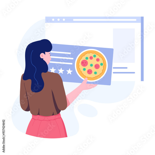 Customer giving restaurant feedback online, flat illustration  