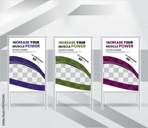 Modern Fitness gym a frame signs design template