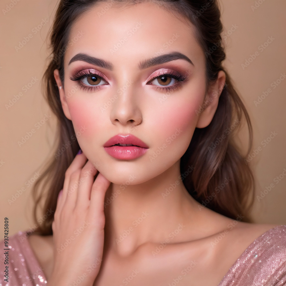 Portrait of Beautiful Woman with peach tone Makeup with Flawless, Fashion Beauty Model Close-Up Portrait of Beautiful Woman with peach tone Makeup with Flawless, Fashion Beauty Model Close-Up
