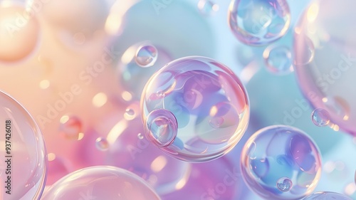 Abstract bubble shapes, different sizes, soft and light, pastel colors, 3D render