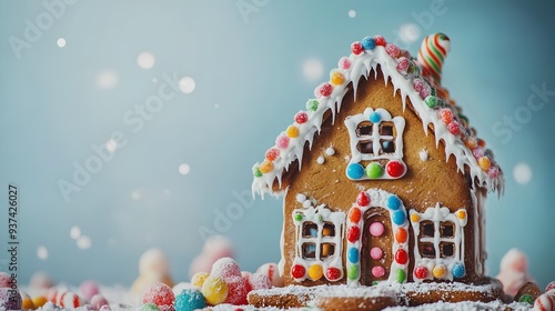 Enchanting Gingerbread House Decorated with Vibrant Icing and Assorted Candies a Delightful Centerpiece for Christmas and Winter Holiday