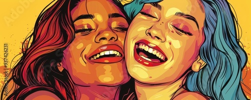 Wallpaper Mural Friends sharing a heartfelt laugh, Pop Art, Bright, Illustration, Emphasizing joy and connection Torontodigital.ca