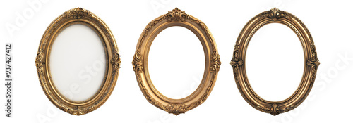 Vintage frames set isolated on transparent background, antique frames for decoration and design